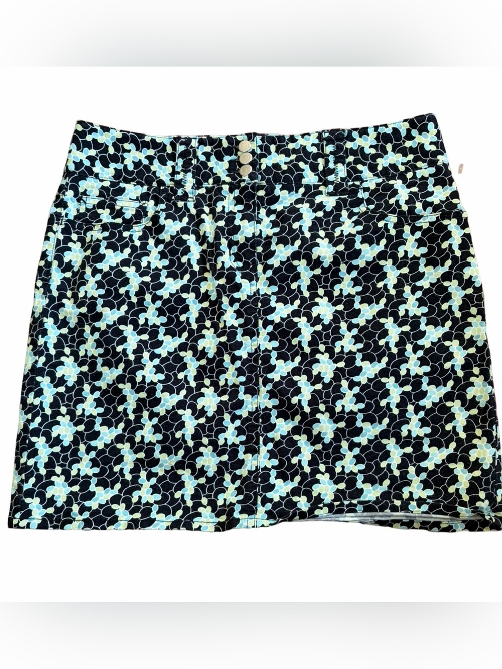 LOFT Ann Taylor Floral Stretch Mini Skirt Size 6 Black Blue Green Pockets